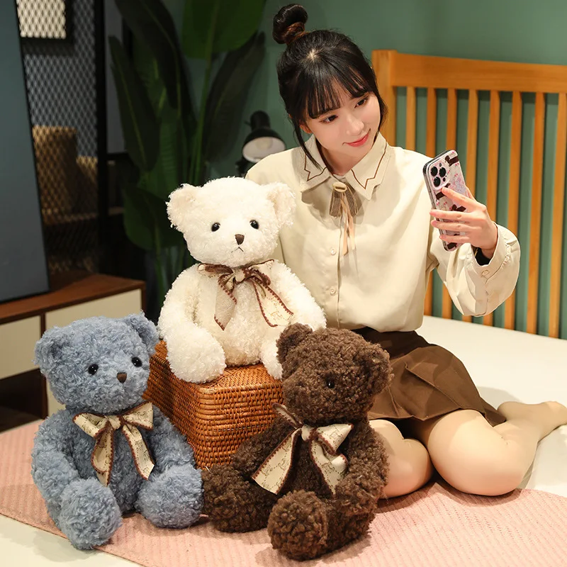 Custom Logo 30 cm Cute Brown Teddy Bear with Bow Plush Toy Stuffed ...