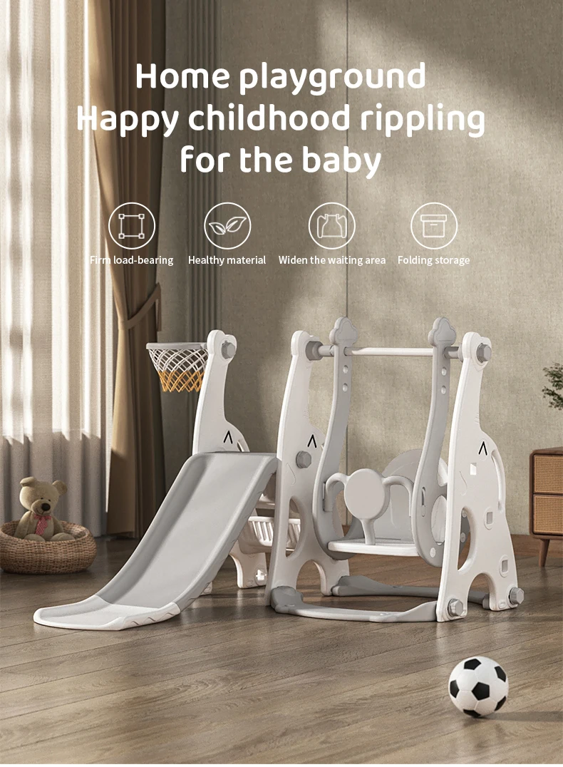 Hot sale elephant shape plastic children toys kids baby indoor slide with swing set