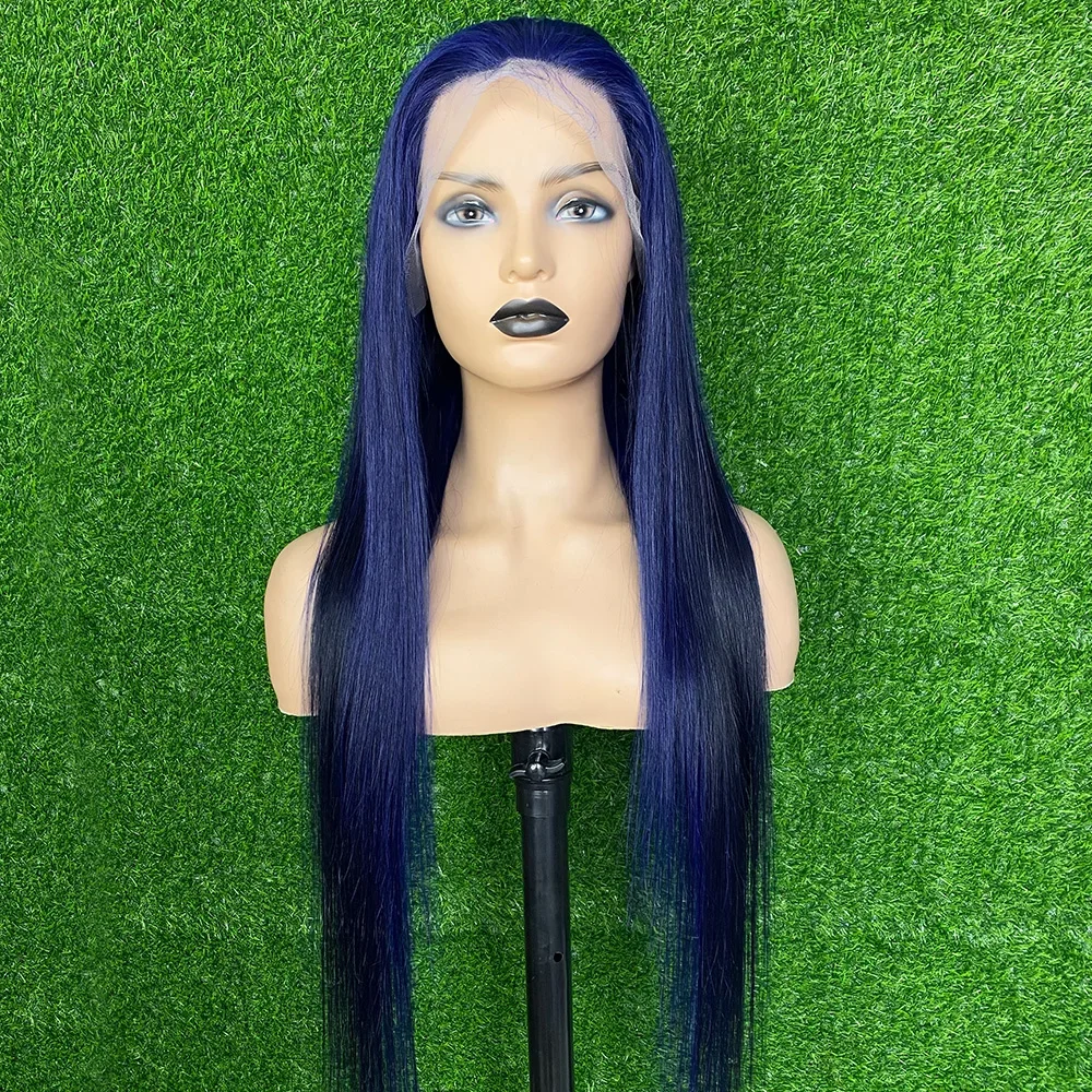 Peruki z włosów ludzkich z koronką Midnight Blue z przodu, brazylijskie, 13X6, ciemnoniebieskie, 250% gęstości, damskie_voghion.com