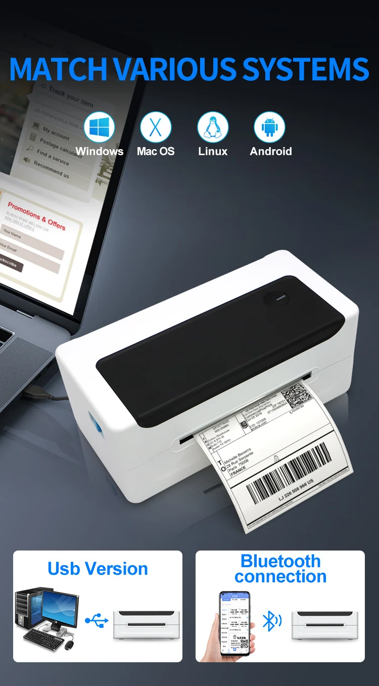 GTCODESTAR USB Thermal Label Printer 4x6 Shipping Bluetooth Printer Wireless Shipping  Address Sticker Printer with Label Holder