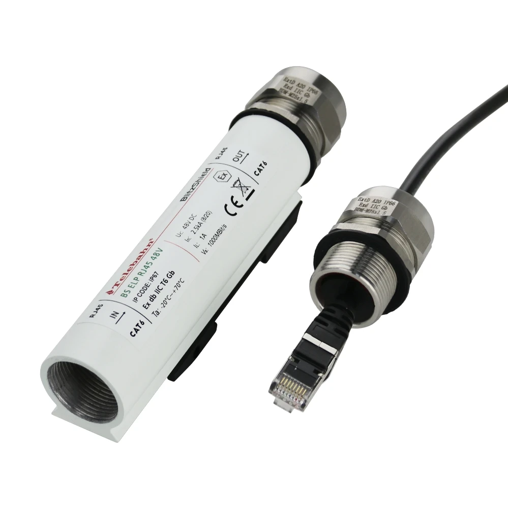 IP67 5 V/48 V 2.5 kA/10 kA CAT6+ RJ45 POE Ethernet Gigabit SPD filtro antideflagrante