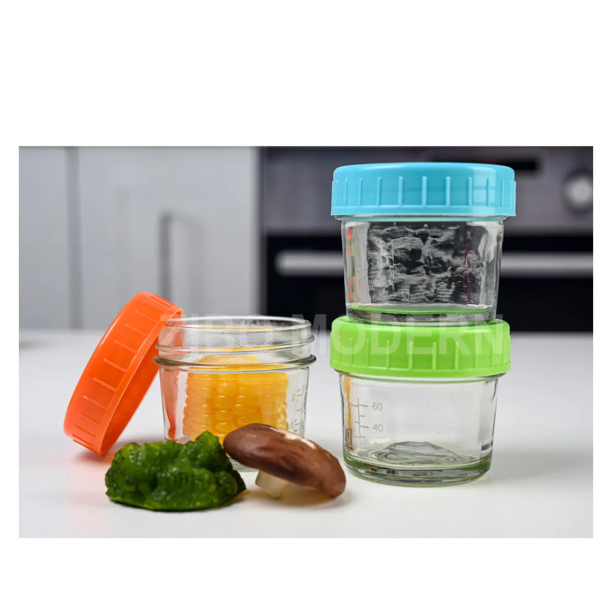 4 унции/120 мл стеклянная банка для детского питания, контейнеры для хранения детского питания с красочной крышкой, набор 12 канистр для детского питания