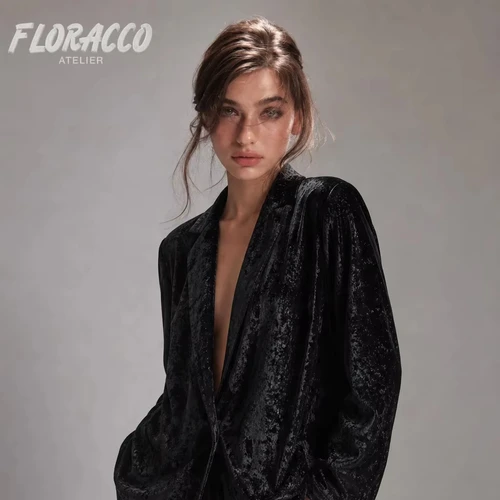 Soft Velvet Women's Lounge Set Suit Collar Long Sleeve Full Length Polyester Pajamas for Winter Spring Autumn