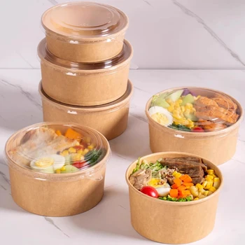Fast Food Salad Paper Bowl with Lids  for to Go Coffee Shop Fast Food Restaurant Packaging