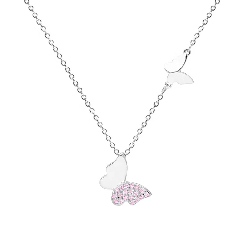 Pink Zircon Two Butterfly Pendant 