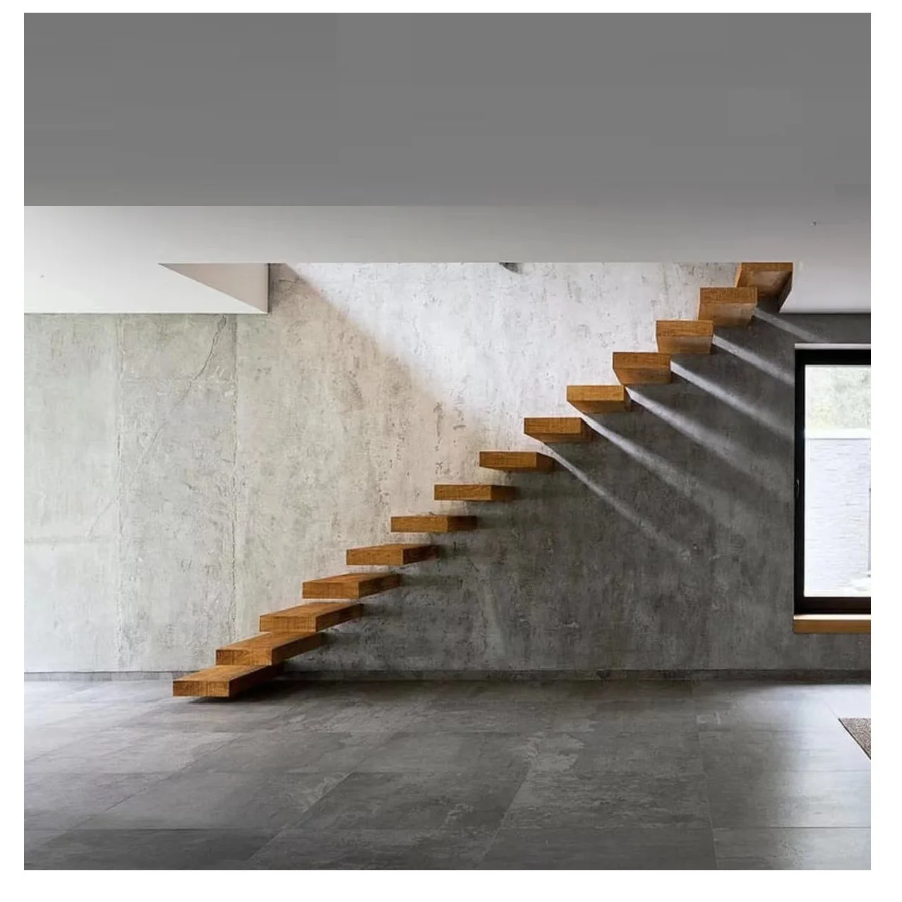 TAKA Foshan Factory Straight Staircase Solid Wood Dark Oak Steel Floating Stairs