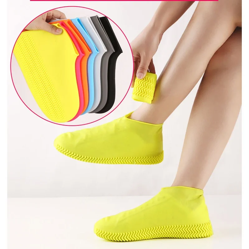 Women Men Waterproof Silicone Rain Shoes Cover Anti-slip Rain Boots Cover Reusable Elastic Wear-resistant Rain Cover for Shoes