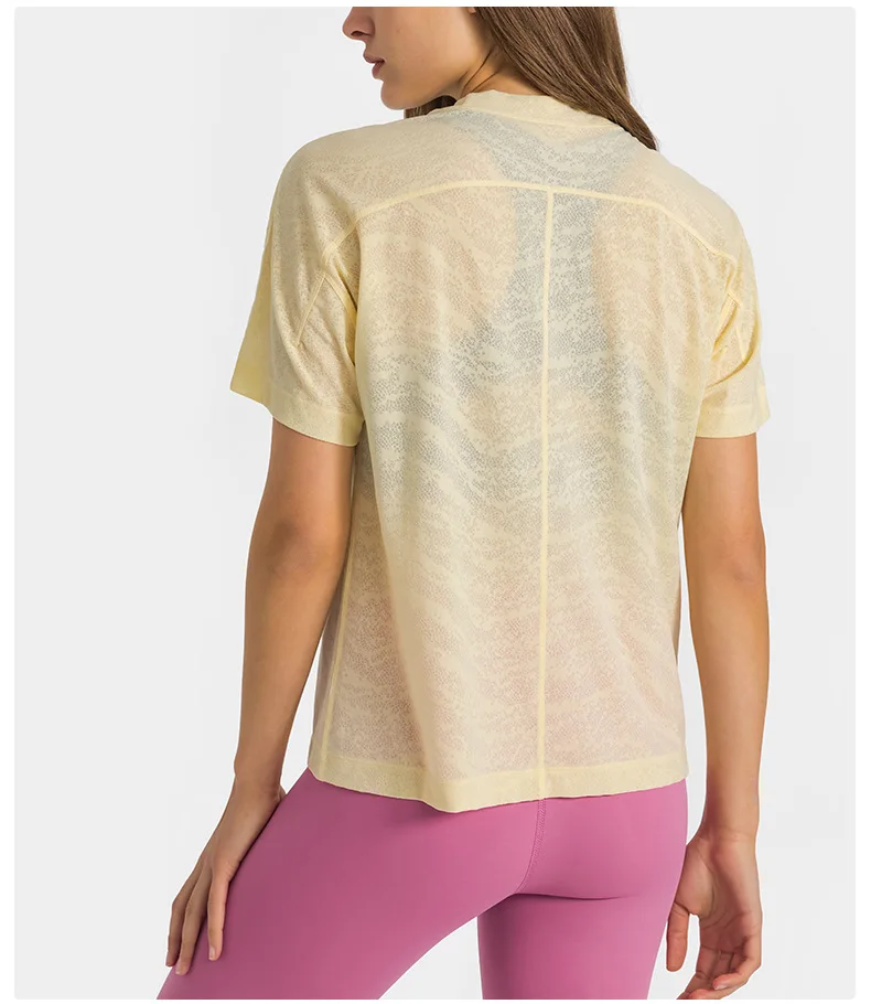 New Breathable Crew Neck Short Sleeve Sports Casual Tshirt Women's Solid Color Loose Yoga