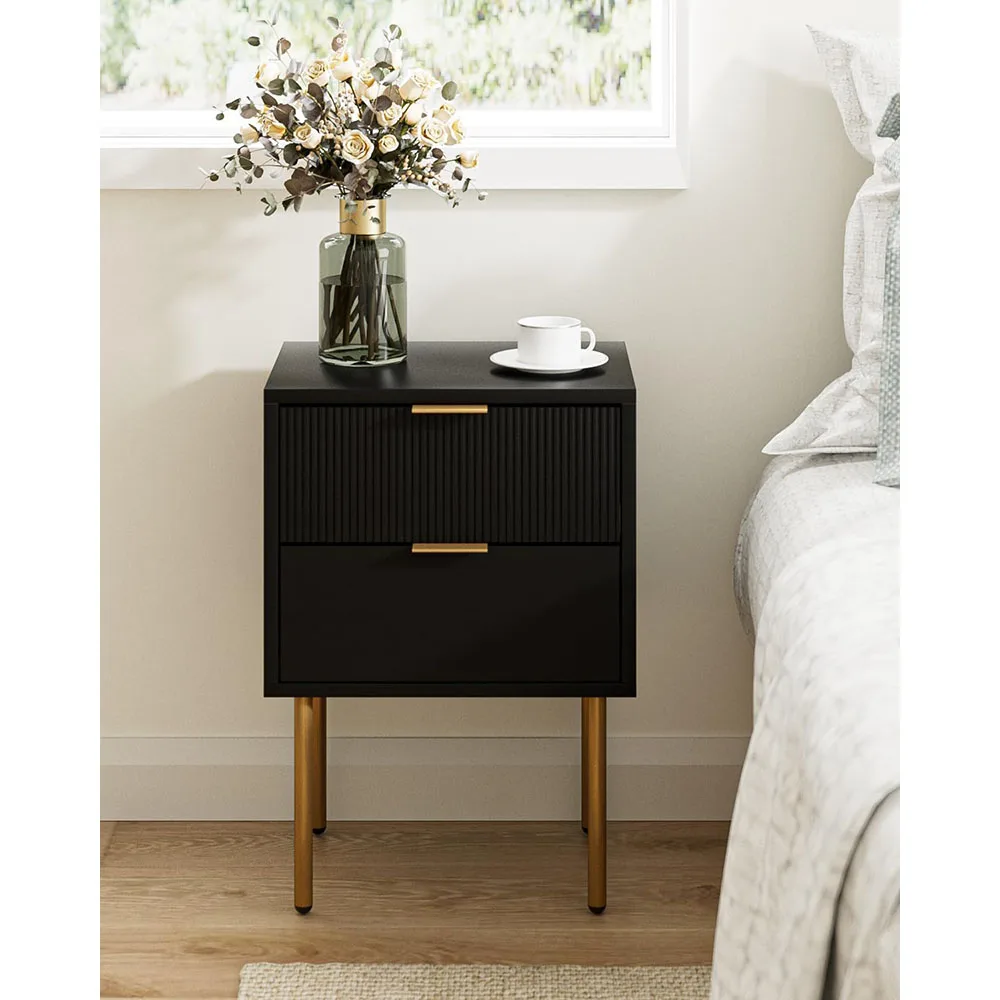 Modern Nightstand with Gold Frame 2 Drawers Small Bedside Table for Bedroom Living Room Dining Wooden Side Table for Home Use supplier