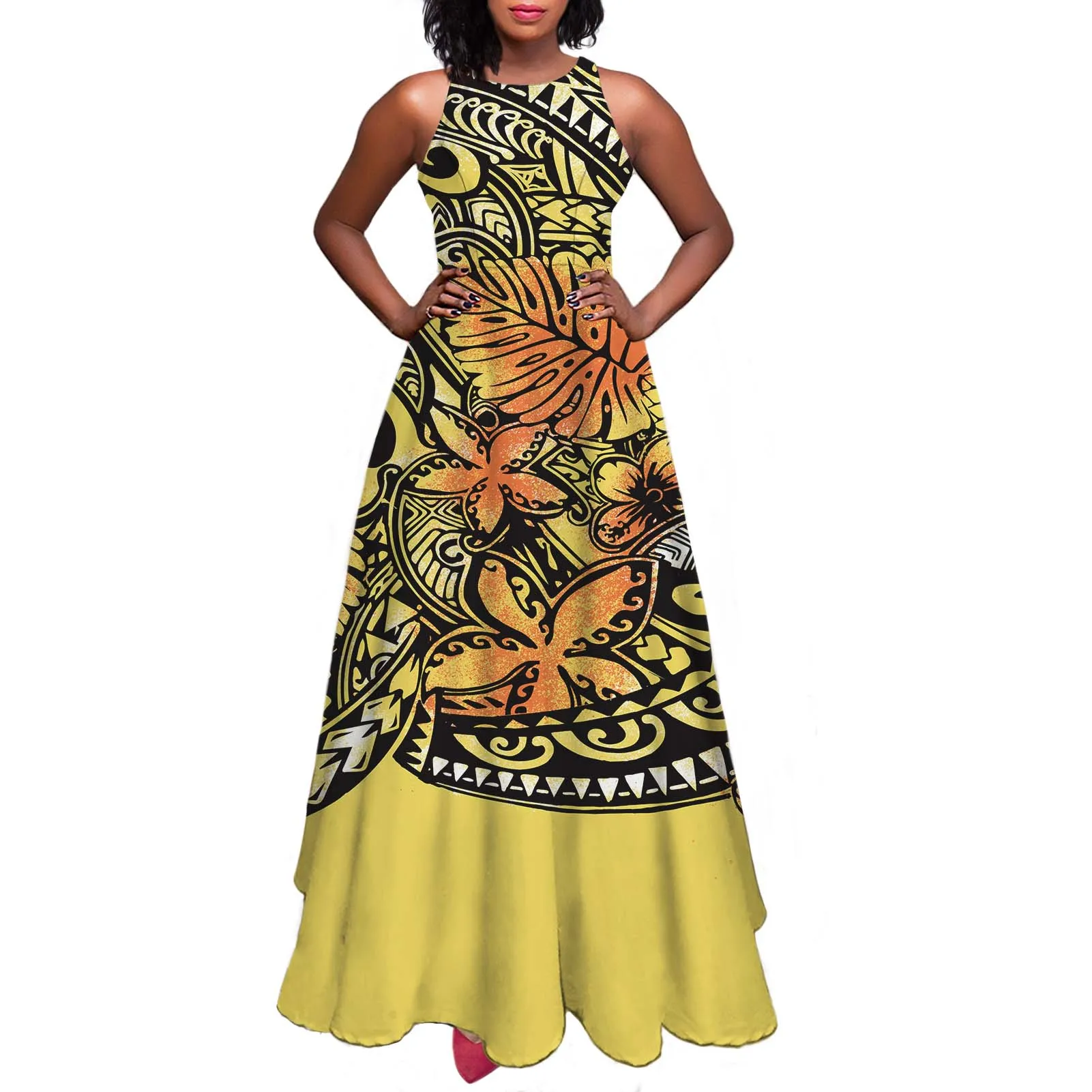 green emerald velvet dress Cabana Palms Maxi Long Cocktail Hawaiian Dress Black / XL