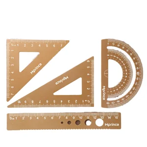 Aluminum Alloy Ruler Four-Piece Set Stationery Set Children Student Ruler Office Drawing Ruler School Office Gift