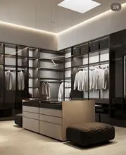 2025 Contemporary Wooden Wardrobe Closet Modern Italian-Inspired Walk-In Closet with Island Storage
