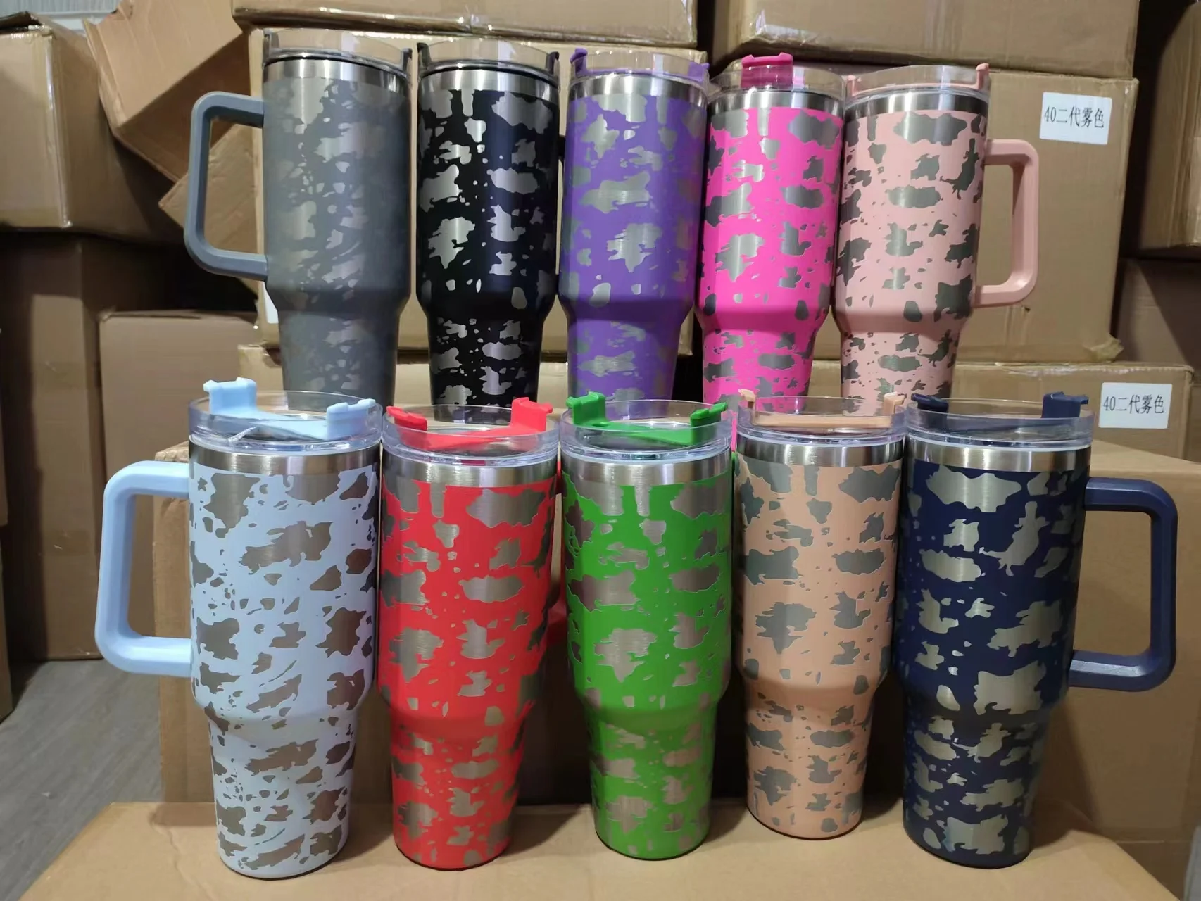 H2.0 40oz Wild Animal Cow Leopard Print Tumbler With Handle Stanley Cup ...