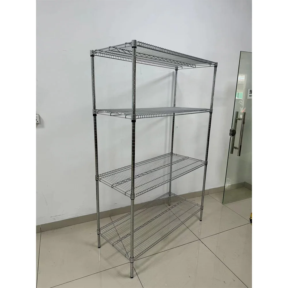 Bend Wire Shelf Heavy Duty Steel Metal Shelving Unit Adjustable Feet 4-Tire Wire Shelving NSF Certified Storage Rack