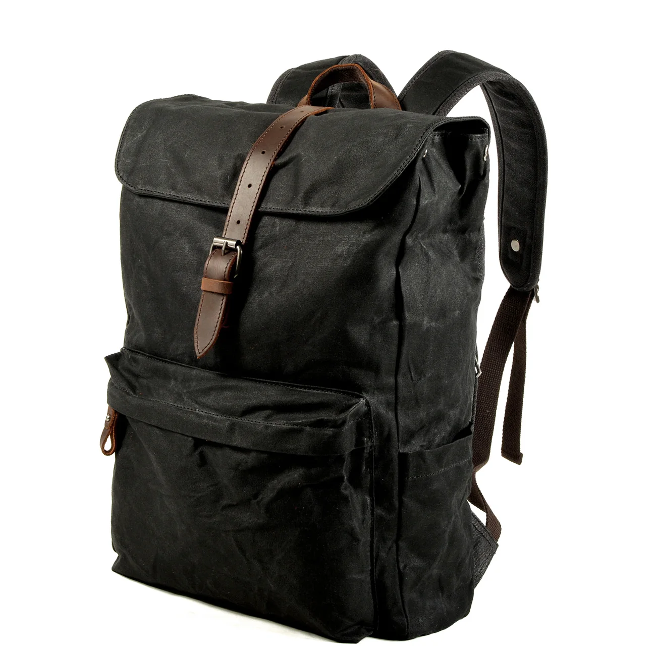 Waxed Canvas With Leather Trim Outdoor Camping Backpack