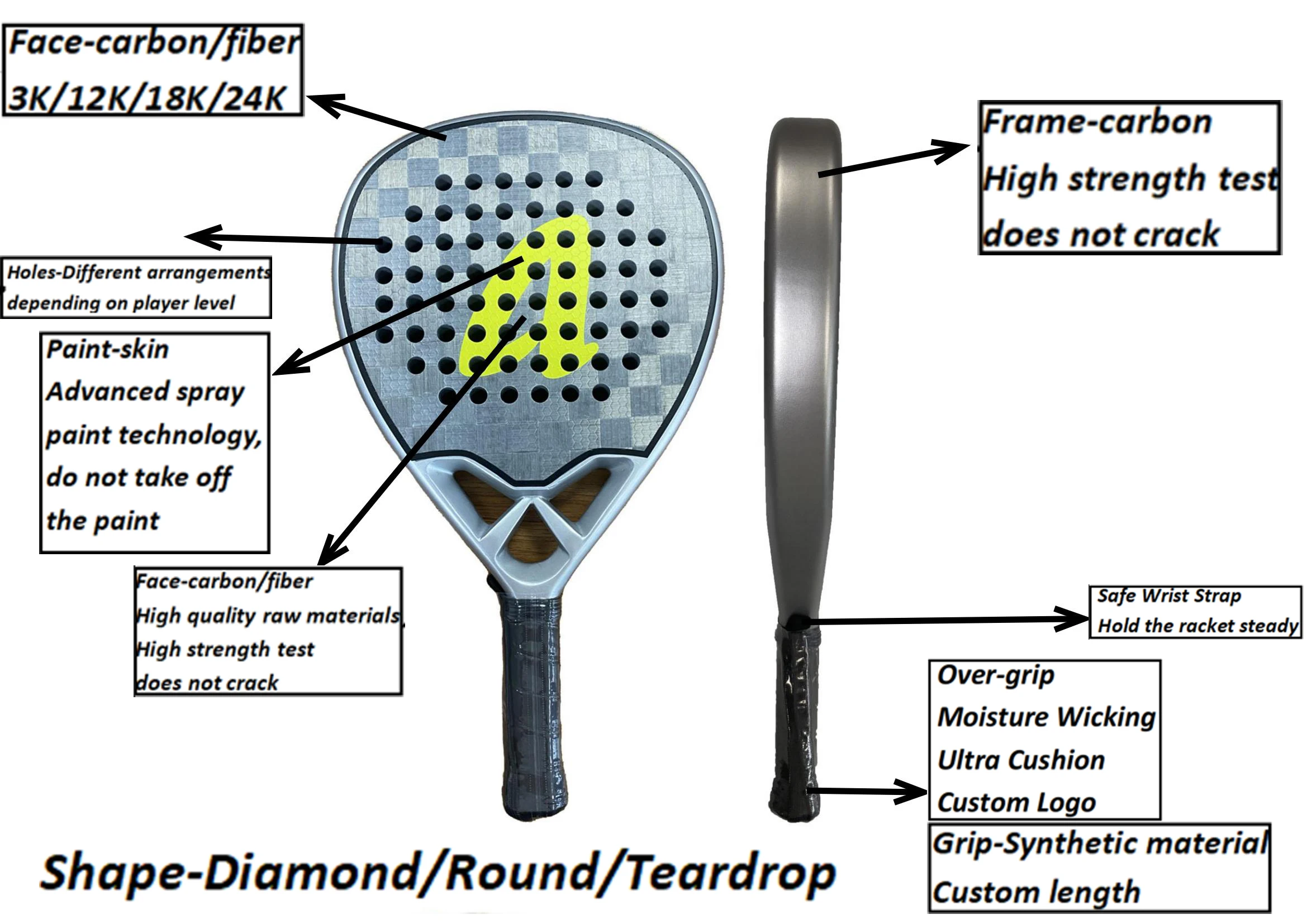 Частицы краски черный 12K Углеродное волокно запрос palas de paddle теннисные ракетки