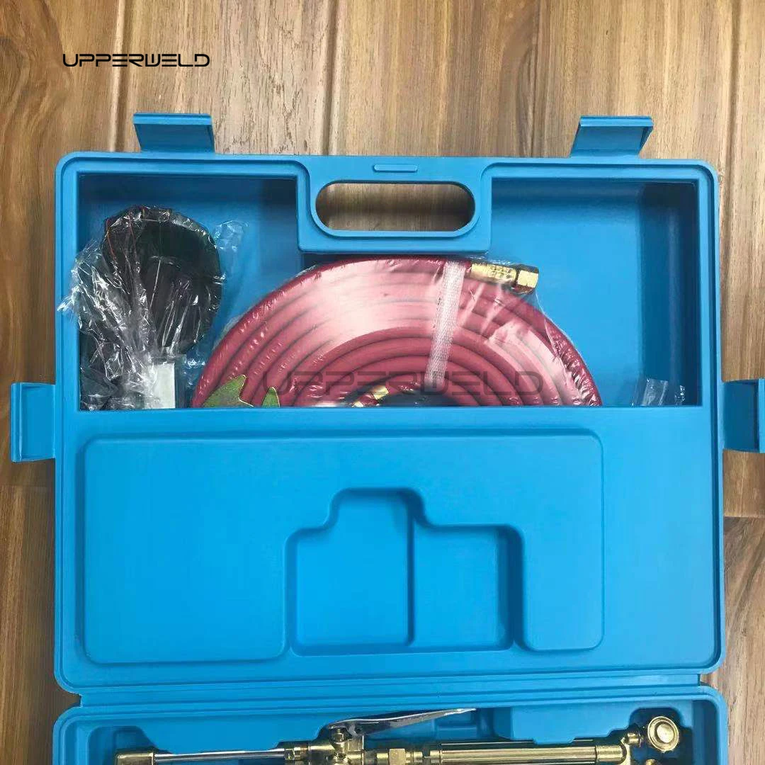 Portable Oxy Brazing Welder Tool Set with Oxygen & Acetylene Gas Cutting Torch Two Hose Pressure Regulators and Gauges