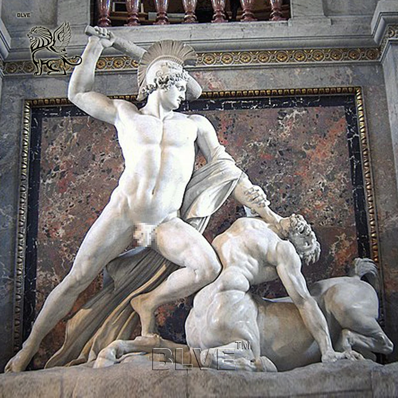 BLVE屋外装飾大きな裸の男ギリシャの神大理石ゼウス像噴水石彫刻等身大