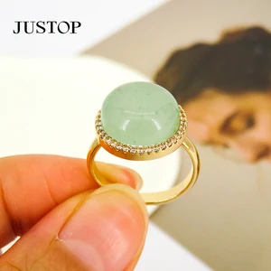 Vintage Brass Adjustable Green Quartz Pink Crystal Ring Classic Style Natural Stone Finger Ring for Women for Engagement Party