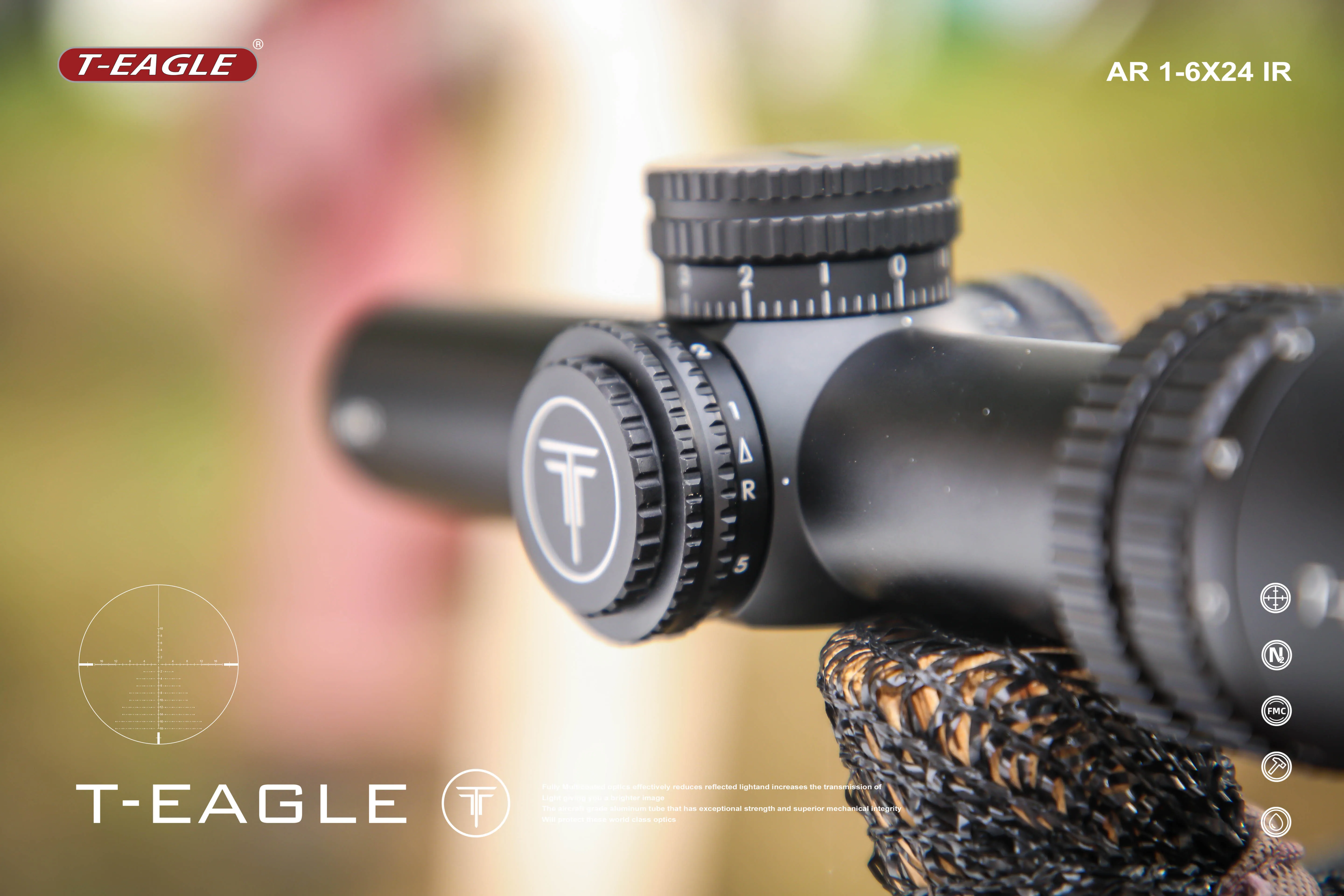 T-EAGLE AR 1-6X24IR スコープ - 1-6倍、長さ247mm、レッド