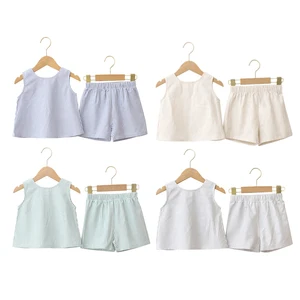 New Selling Superior Quality Comfortable Summer Children Suit With Sleeveless and Elastic Waistband Shorts Baby Clothing Set