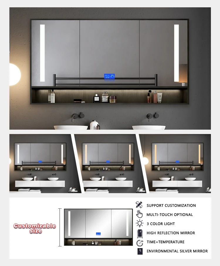 product wall mounted led mirrored cabinets luxury lighting furniture sets modern vanity cabinet bathroom vanities with mirror-4