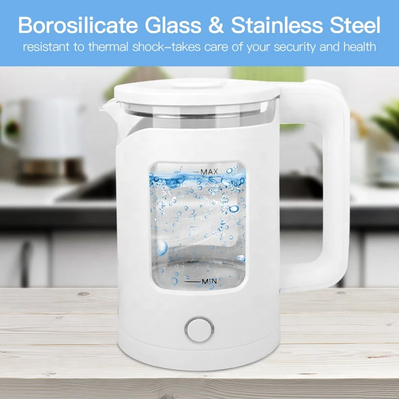 1.8L Electric High Borosilicate Glass Kettle 1500W Fast Boiling Hot Water  Heater