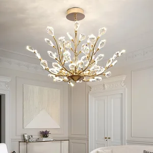 JACKSUN French Crystal Lamp American Style Retro Luxury Art Chandelier Minimalist Atmospheric Middle Size LED Pendant Light