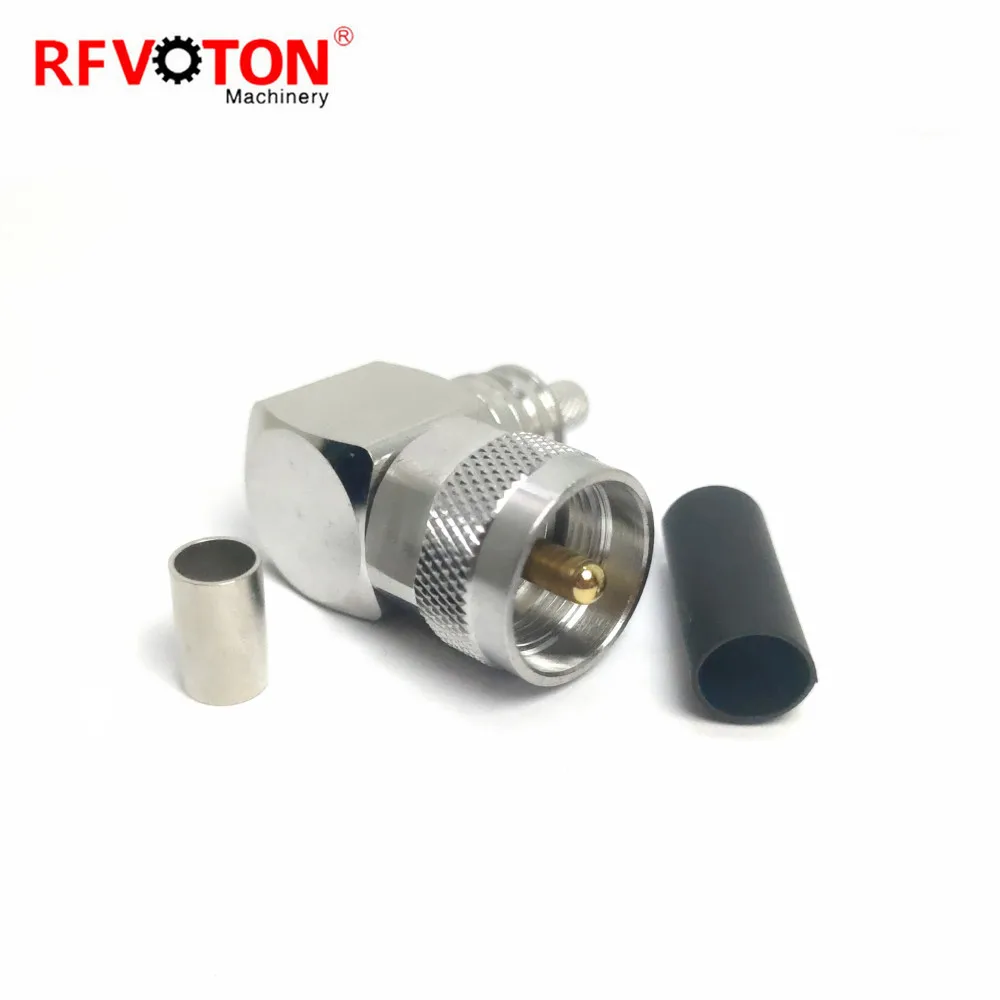 RF Connector Coaxial UHF PL259 Male Crimp (ez) Solderless Right angle Connector for h155 lmr240coaxial cable factory