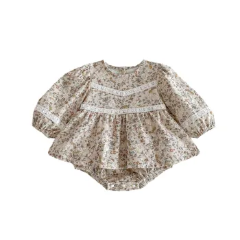 2024 Spring New ins Baby and infants romper fashionable floral long sleeve butt wrap clothes Princess triangle rompers