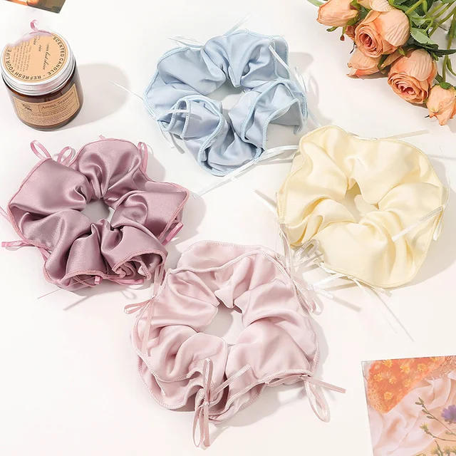 Fabric Bow Pleated Valentines Headband Large Colon Scrunchies Simple Ribbon Elastic Hair Bands For Girl Hair Bands For Women