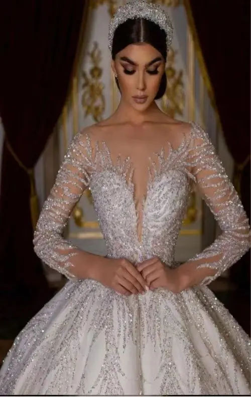 Sunny 2023 Luxury Crystal Wedding Dresses Long Sleeves Wedding Dresses ...