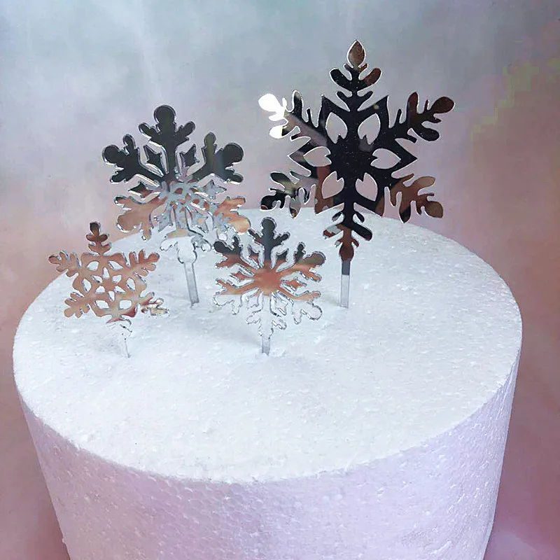 Merry Christmas and Happy New Year Snowflake 4-Piece Set Acrylic Birthday Party Cake Topper Party Cake Decoration
