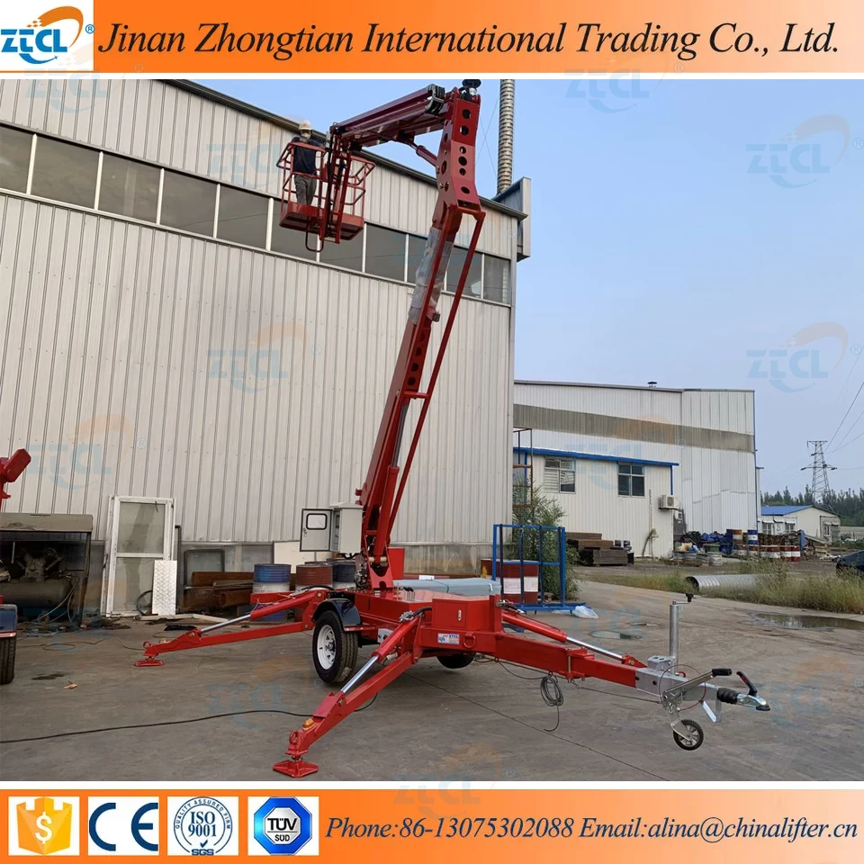 Tree Trimming Lift 360 Spin Towable Telescopic Arm Articulated Boom Lift Diesel Power Trailer Small Articulated Boom Lifts