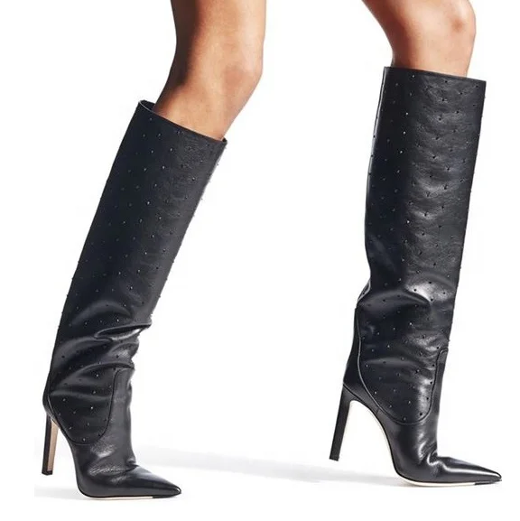 OED OEM Изготовленные на заказ из микрофибры кожаные сексуальные женские туфли 2020 с острым носком до середины икры на шпильке женские сапоги на высоком каблуке