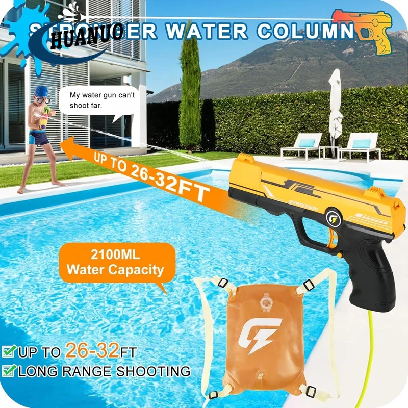 Pistolet à Eau Électrique pour Enfants Adultes, Absorption Automatique de l'eau Portée 8m, Tir Continu, Lumières LED, Jouet de Plein Air Été Jardin Piscine Plage Garçon Fille (Blanc