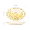 จานปลาลายดอกไม้ 12 นิ้ว - ดอกเรปซีดเคลือบสีขาวครีม