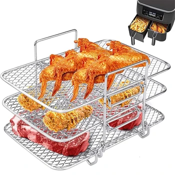 Stainless Steel Air Fryer Rack For Double Basket Air Fryers Multi-layer ...