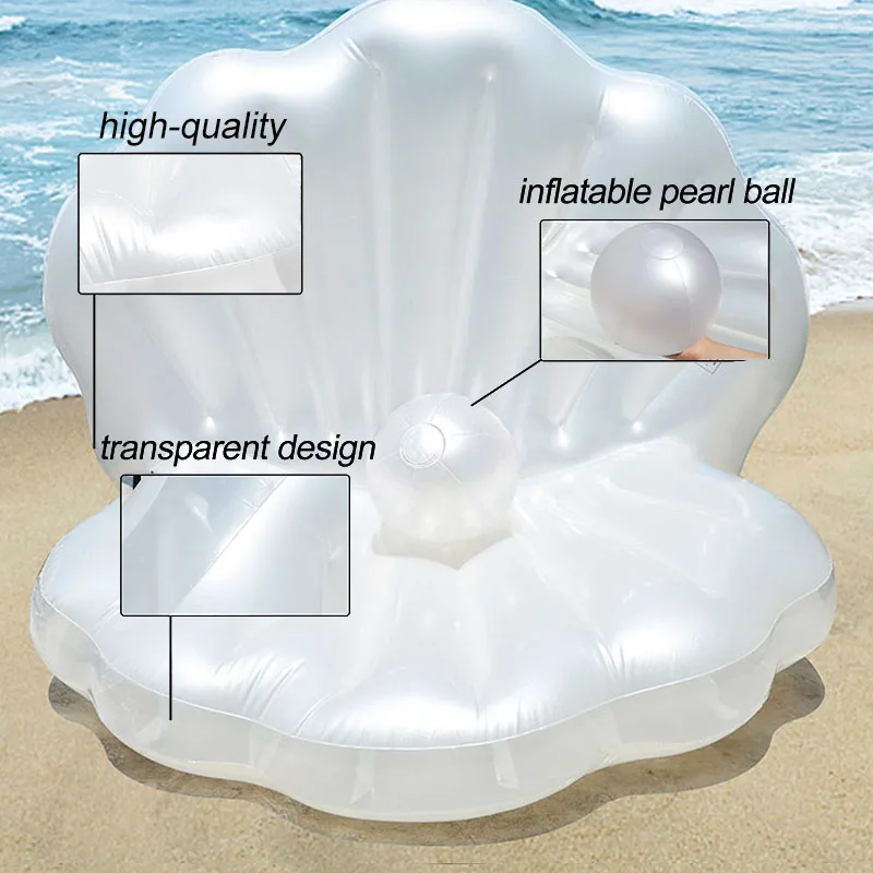 Blow up Large Clam Floatie with Pearl Ball, Raft Chair for Swimming Pool Summer Party for Adults Inflatable Seashell Pool Float