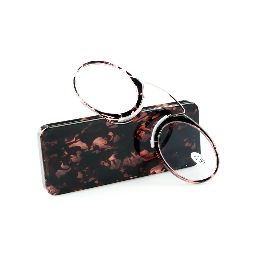 Clip on Nose Small  Pocket Mini Reading Glasses Without Arms Temples Round Shape  Reading Glasses With case Manufacturers China