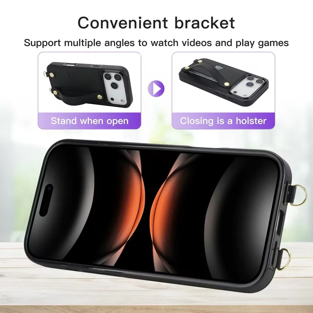 Coque portefeuille de luxe en cuir pour iphone 17 pro max lanière_voghion.com