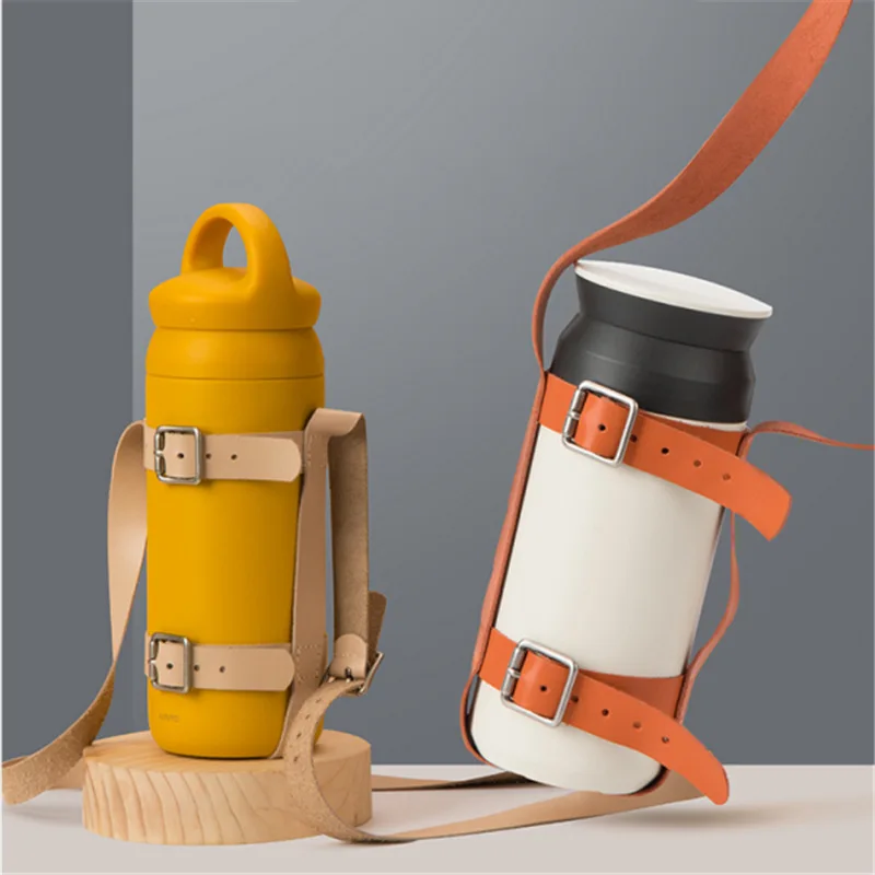 Outdoor messenger thermos bottle cover leather lanyard water bottle cover