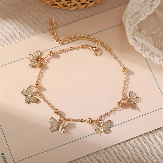 Newest Multilayered Lock Snake Chain Anklet for Women Gold Butterfly Foot Bracelet Anklets