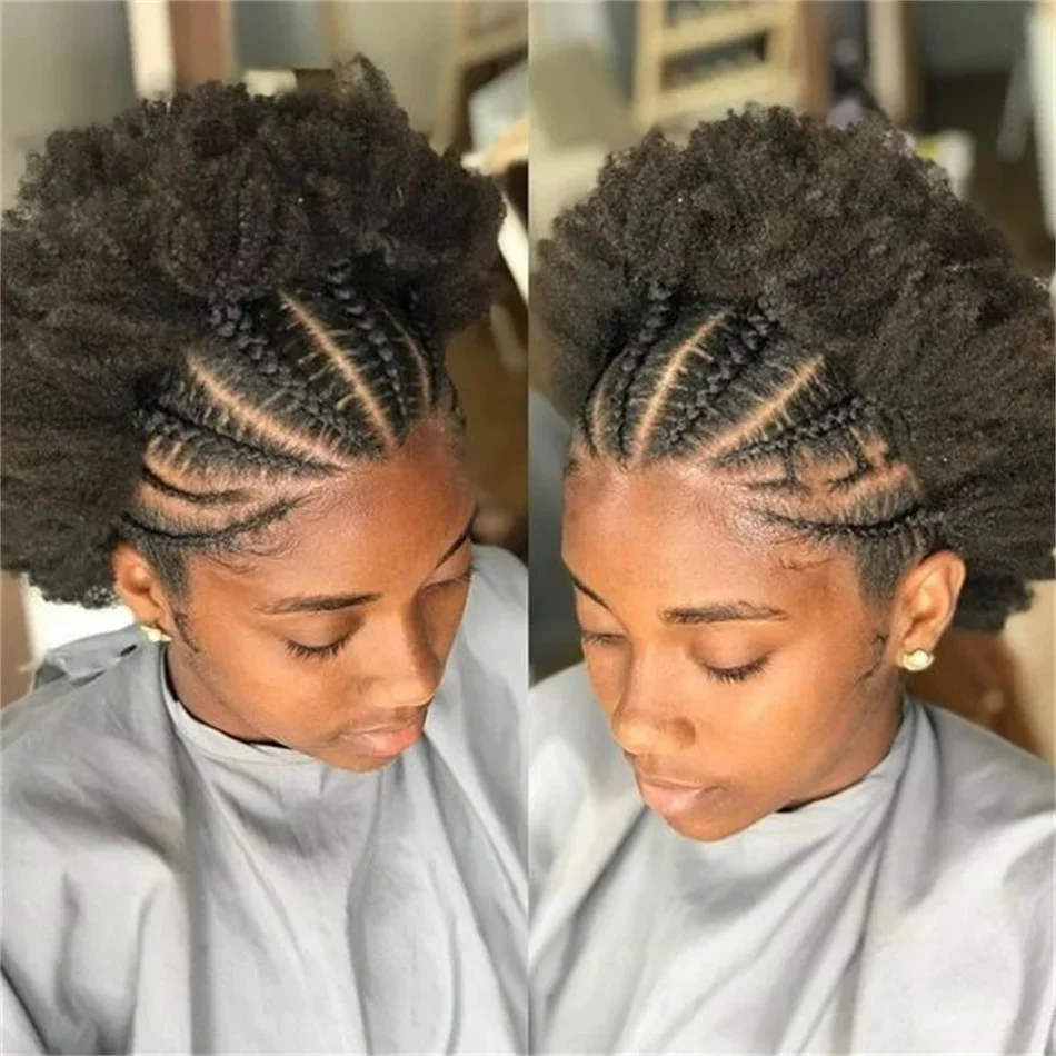 220 Density Afro Kinky Curly 13x4 Lace Front Braided Human Hair Wigs Short Curly Wig Women Explosive Head Baby Hair_voghion.com