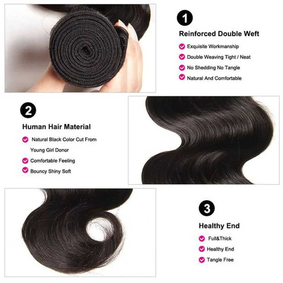 4pcs Human Hair Body Wave Bundles Peruvian Remy Human Hair Natural Black Color 100% Human Hair Quality For Women Bundles_voghion.com