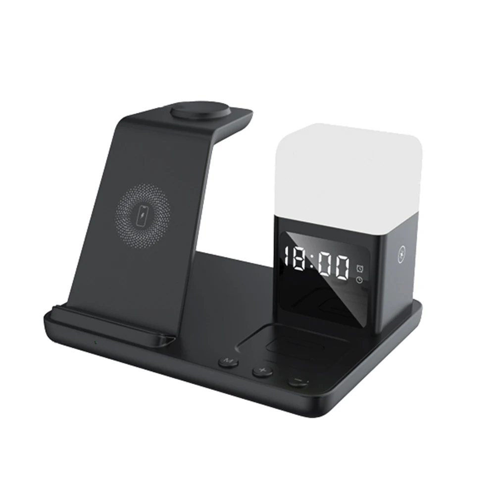 6 in 1 15W Fast Charging Magnetic Multifunction Wireless Charger with Alarm Clock Light LED Desk Lamp for iPhone Samsung Android