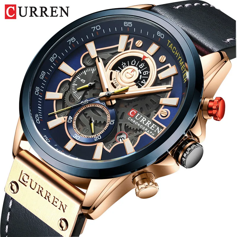 NEW CURREN 8380 Fashion Sport Watch Men Blue Top Brand Luxury Leather Wrist Watches Man Clock Casual Chronograph Wristwatch