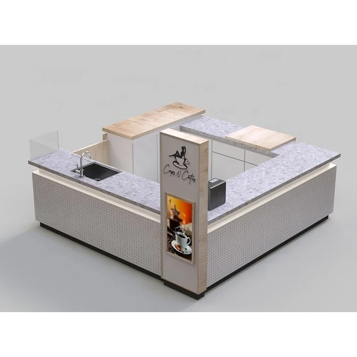 Fashion and Simple Style Coffee Kiosk Design 10 X 10 ft Cafe Food Booth Retail Display Counter Customize Mall Kiosk