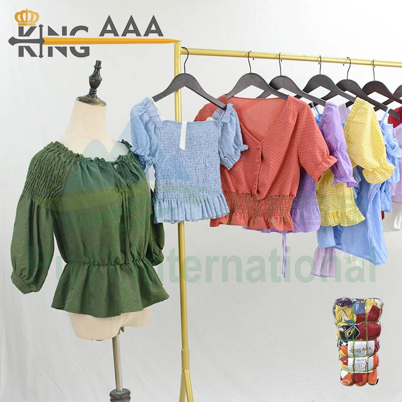 Wholesale Plain Dyed Cotton Blouse Ladies Used Clothing Korea Summer Blouse Women Toys Shirt Used Ssecond Hand Clothes