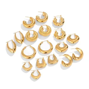 Real 18K Gold PVD Earrings Unique Design Hypoallergenic Hoop Earrings Lightweight Twisted Huggie Earrings for Women